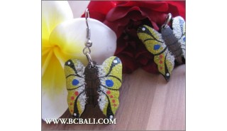 Balinese Earrings Buterfly Wood Coloring Carving